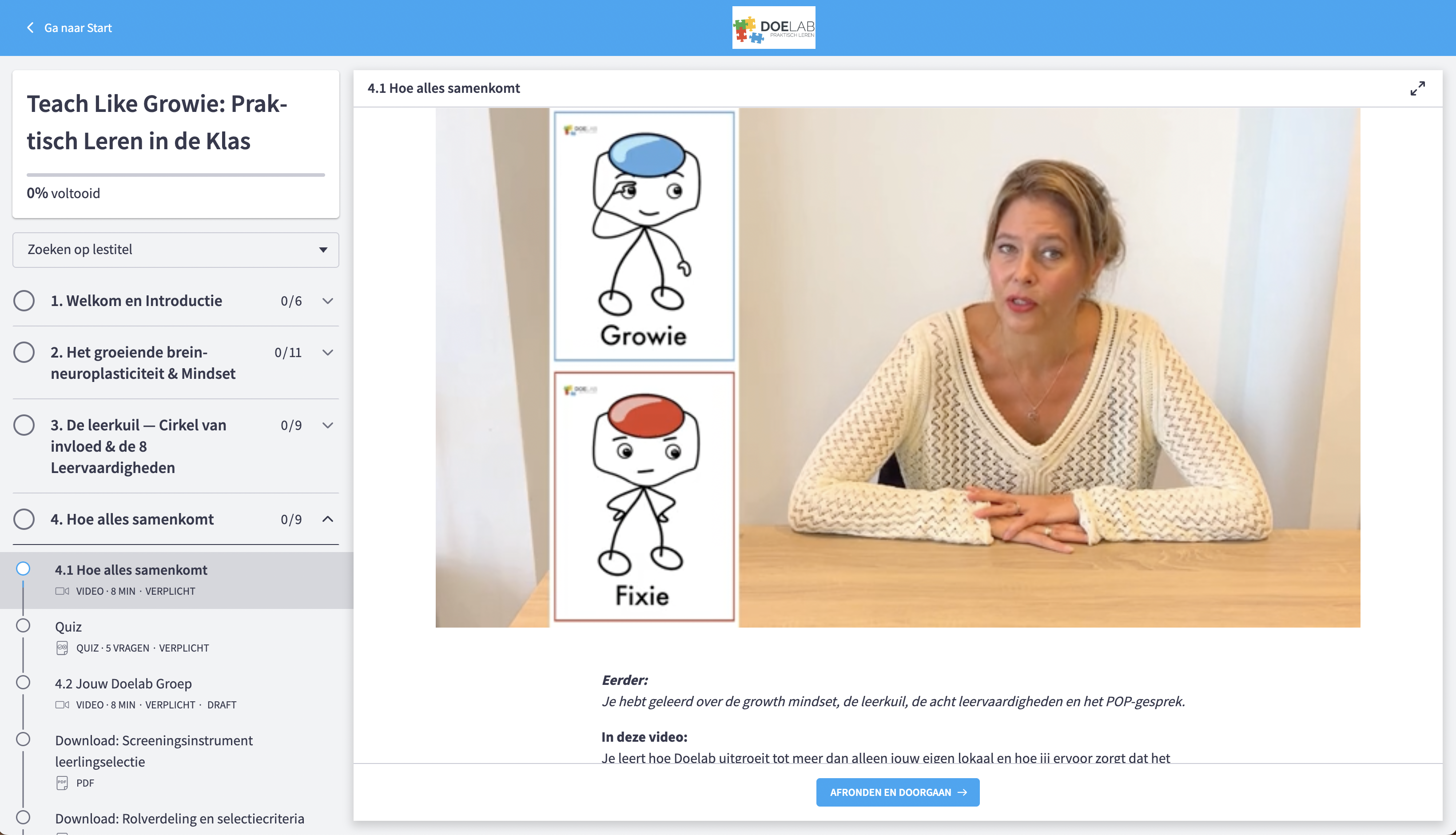 De online Doelab-leeromgeving met lesvideo's en materialen